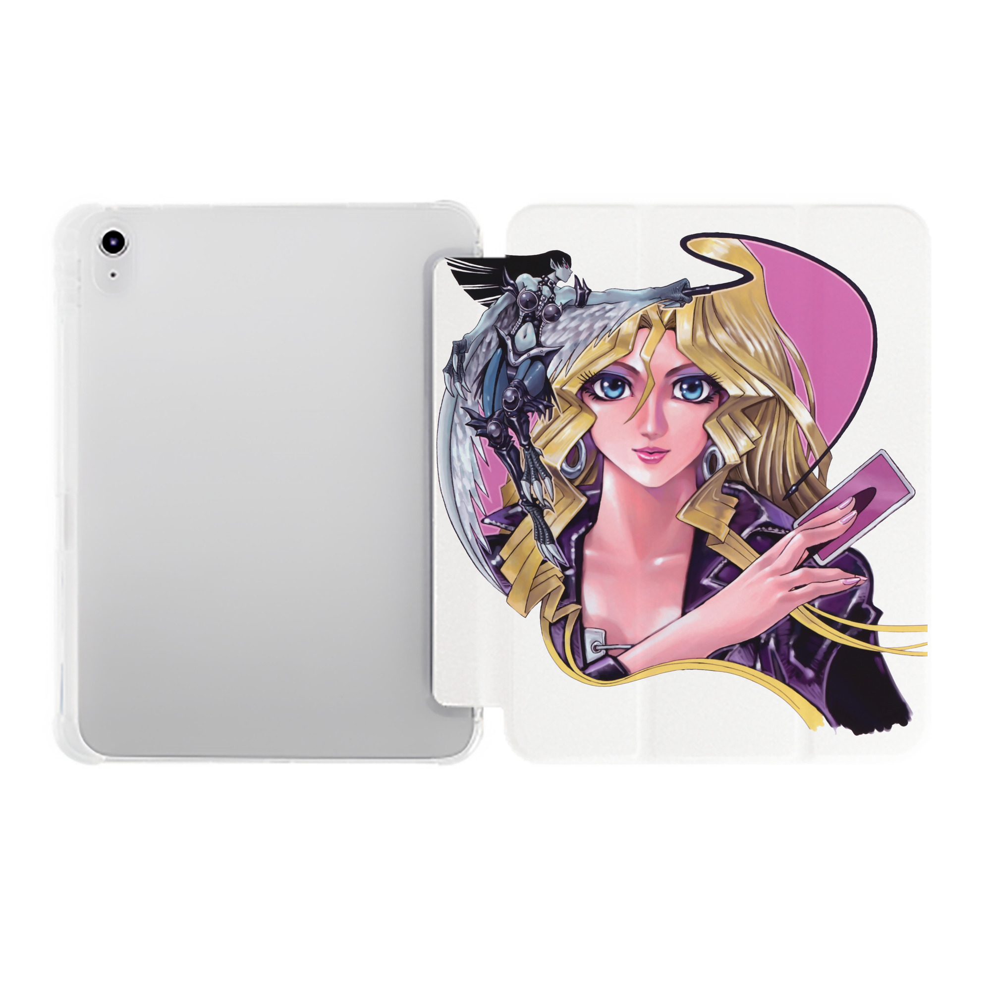 （画像用） 遊☆戯☆王 Yu-Gi-Oh! IPad ケース ペン収納付き 三つ折りスタンド PUレザー×シリコン 対応機種9.5/10.5/10.9インチ